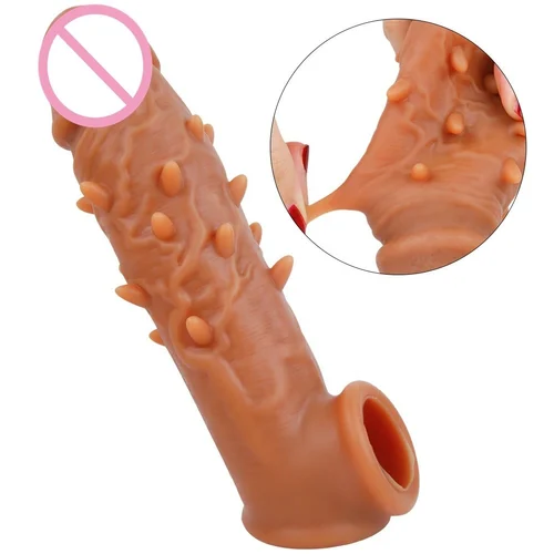 Silicon Made Doted Brown Penis Cover Dragon Condom With 2 Inch Extension